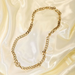 Gold Plated Cuban Chain Three Bead Necklace Stainless Steel OT Buckle Necklace