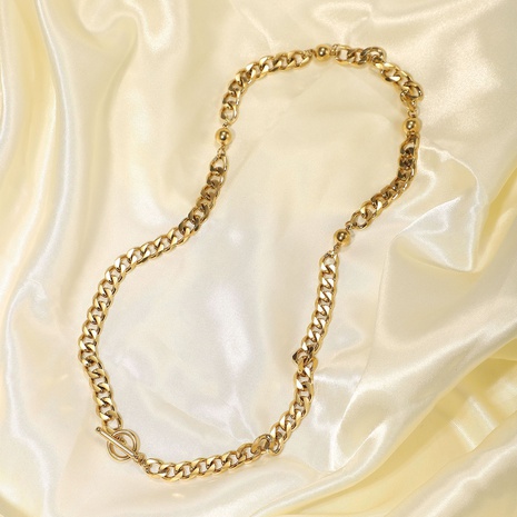 Vergoldete kubanische Kette Halskette mit drei Perlen aus Edelstahl mit OT-Schnalle's discount tags