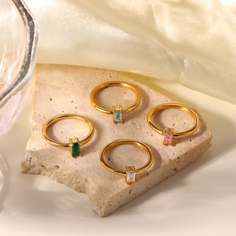 edelstahl mode gold weiß rechteckiger zirkon exquisiter ring's discount tags