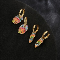 European and American design retro color leaf oil drip earrings copper earrings