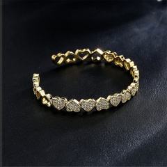 Bracelet fantaisie en forme de coeur en or plaqué cuivre, bijoux en zircon micro-incrusté
