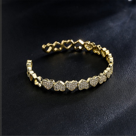 Bracelet fantaisie en forme de coeur en or plaqué cuivre, bijoux en zircon micro-incrusté's discount tags