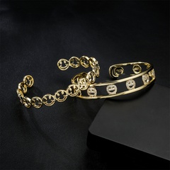 Bracelet creux géométrique de mode personnalité féminine visage souriant bracelet en cuivre zircon micro-incrusté
