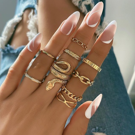 fashion snake ring set 9 piece set creative metal thick chain joint ring NHPJ544568's discount tags
