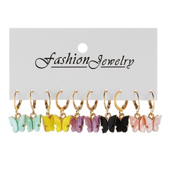 new acrylic set 5 pairs of creative simple color butterfly pendant earrings wholesale