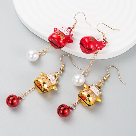 creative alloy bell lucky cat fashion festival classic long pearl earrings NHLN544587's discount tags
