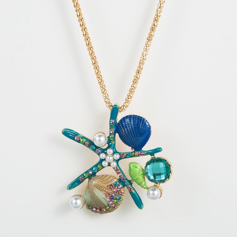 Collier en alliage de perles de pétoncles et d'étoiles de mer de la série de style océan européen et américain's discount tags