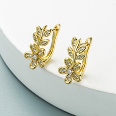 fashion cross-border flowers and leaves inlaid zircon copper earrings