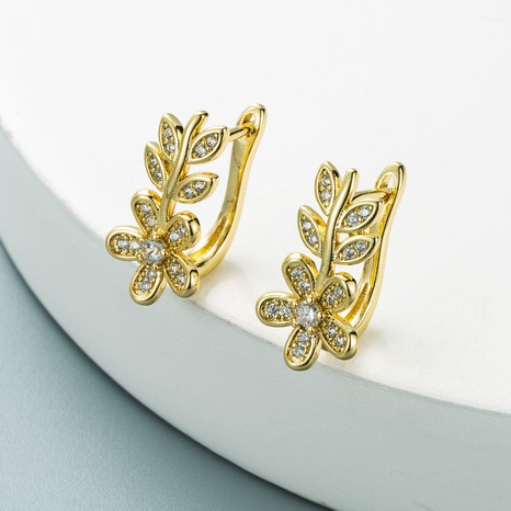 fashion cross-border flowers and leaves inlaid zircon copper earrings NHLN544607's discount tags