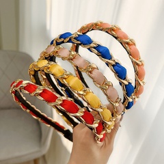 Korean new fashion headband pure color fabric gold chain hair accessories