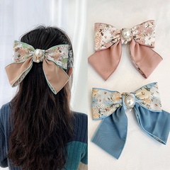 Korean new hairpin printed fabric stickers pearl bow hairpin