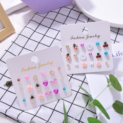 love color personalized pearl bowknot strawberry 9 pairs of earrings set
