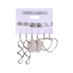 exaggerated retro geometric leaf fashion pearl 6 pairs of earrings set