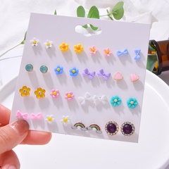 tide rainbow small daisy simple color flower bow 20 pairs of earrings set