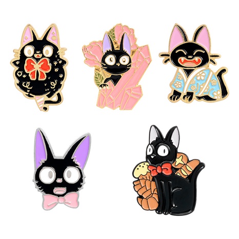 Creative cartoon cute black cat shape paint alloy brooch wholesale's discount tags