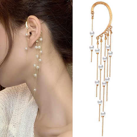 neue goldene Retro-Ohrclip-Ohrringe mit Perlenquaste geometrischer Frauen's discount tags