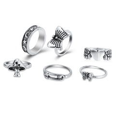2021 New Creative Simple Fashion Pin Butterfly Mushroom Heart Ring 6 Piece Set