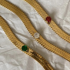 retro diamond-studded emerald thick blade chain titanium steel necklace