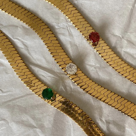 Retro diamantbesetzte Smaragdkette mit dicker Klingenkette Titanstahlhalskette's discount tags