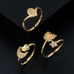 European and American simple copper gold-plated micro-inlaid zircon heart crescent ring