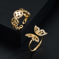 European and American fashion copper gold-plated micro-inlaid zircon butterfly ring
