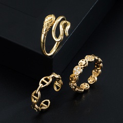 fashion copper gold-plated micro-inlaid zircon geometric splicing smiley ring wholesale