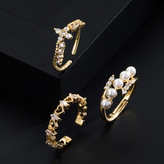 Mode kupfervergoldeter mikroeingelegter Zirkon geometrischer Perlenring Großhandel