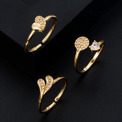 European and American fashion simple copper gold-plated micro-inlaid zircon geometric ring