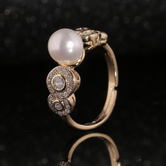 Bague ouverte en cuivre de perle de bijoux de main des femmes de luxe simples en gros