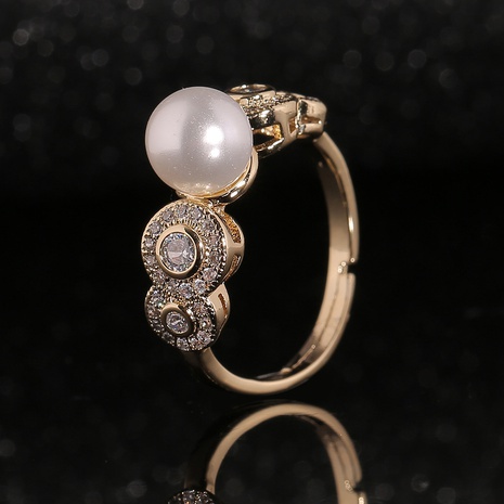 Einfacher Luxus Damenhandschmuck Perle Kupfer Offener Ring Großhandel's discount tags