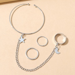 french small fresh silver star creative simple bracelet ring set