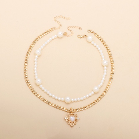 Collier multicouche de perles de chaîne en métal empilables à la mode's discount tags