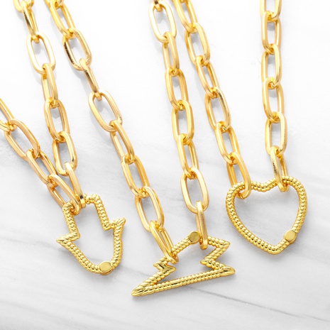 nouvelle chaîne de clavicule plaquée cuivre avec boucle en forme de coeur de foudre en métal hip-hop's discount tags