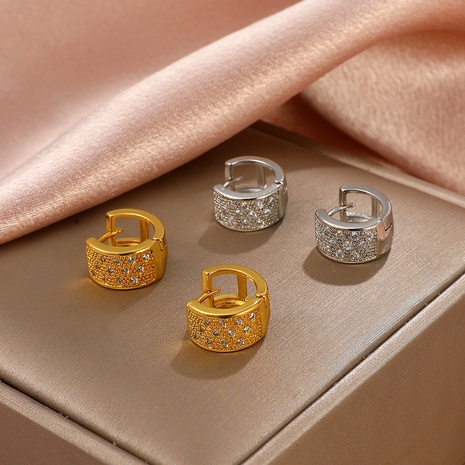 Boucles d'oreilles géométriques rondes en cuivre et zircones européennes et américaines serties de diamants's discount tags