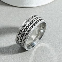 geometric silver black Men's Vintage Titanium Steel Ring