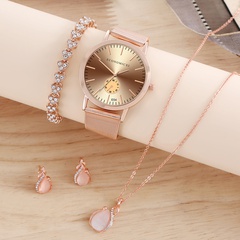 5PCS fashion rhinestone necklace earrings love bracelet quartz watch