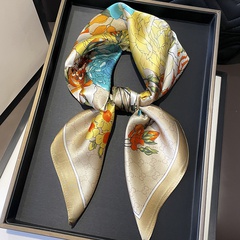 2022 spring and autumn flower print small square scarf champagne scarf