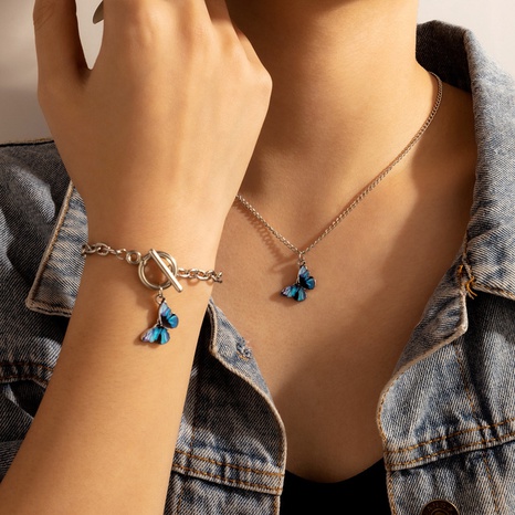Fashion Jewelry Blue Butterfly Bracelet Necklace Set Animal Geometric Jewelry Set's discount tags