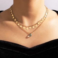 Modeschmuck Nachahmung Kristallanhänger doppelte geometrische Scheibe mehrschichtige Halskette