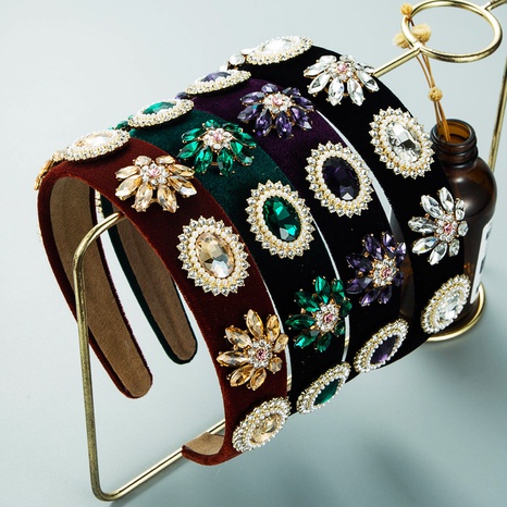 Bandeau à fleurs en flanelle baroque rétro, accessoires pour cheveux en perles de strass's discount tags