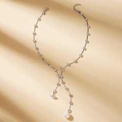 joyería de moda collar de una sola capa de perlas con diamantes incrustados
