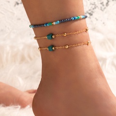 Bracelet de cheville à trois couches de perles de couleur Bracelet de cheville à chaîne géométrique