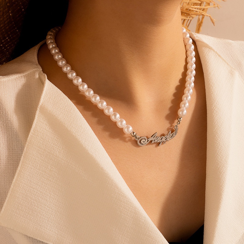 Mode Buchstabe Wings Perle Geometrische Unregelmige Perlen Einschichtige Halskette