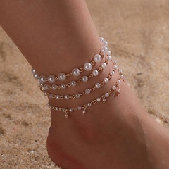 fashion foot ornaments pearl beaded multi-layer anklet