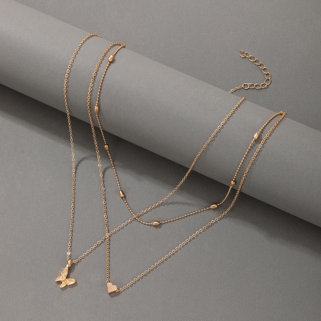 Simple Jewelry Butterfly Heart Three Layer Geometric Irregular Multilayer Necklace's discount tags