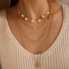 Fashion Round Hollow Pendant Multilayer Star Disc Four Layer Necklace