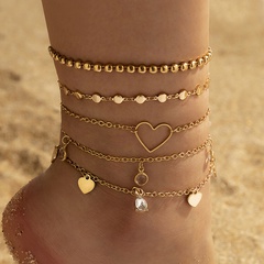 Bracelet de cheville multicouche à disque de diamant et coeur de mode Bracelet de cheville à perles géométriques