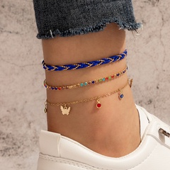 fashion colorful diamond-studded butterfly multi-layer anklet