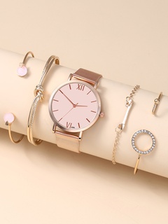Reloj de cuarzo con pulsera de diamantes de imitación de amor con correa de malla de 5 piezas