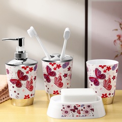 A set of 4 350ML butterfly bathroom kit lotion bottles toothbrush holder mouthwash cup soap box